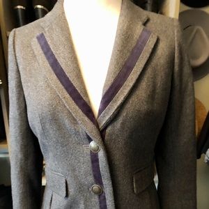 LOFT Gray Wool Blazer with Navy Velvet Trim